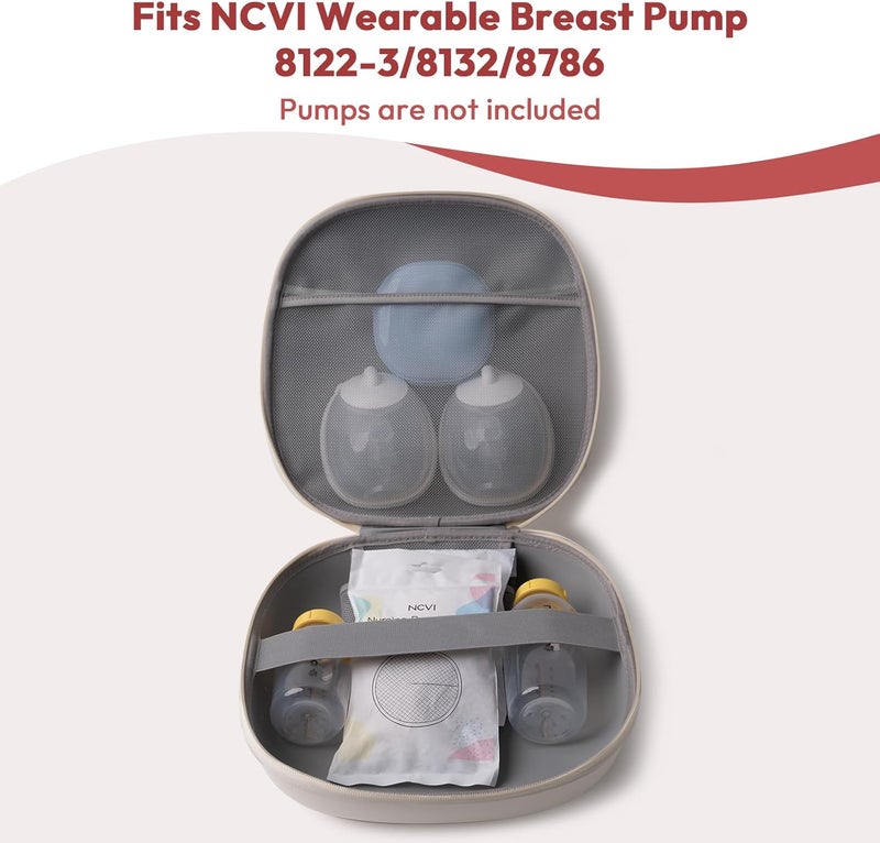 NCVI Breast Pump Carrying Case for Pump Parts and Bottles, Portable Wearable Pump Travel Bag Organizer for Working Moms, Durability Hard Shell, Interior with 3 Compartments through Mesh Bag, Beige - Image 3